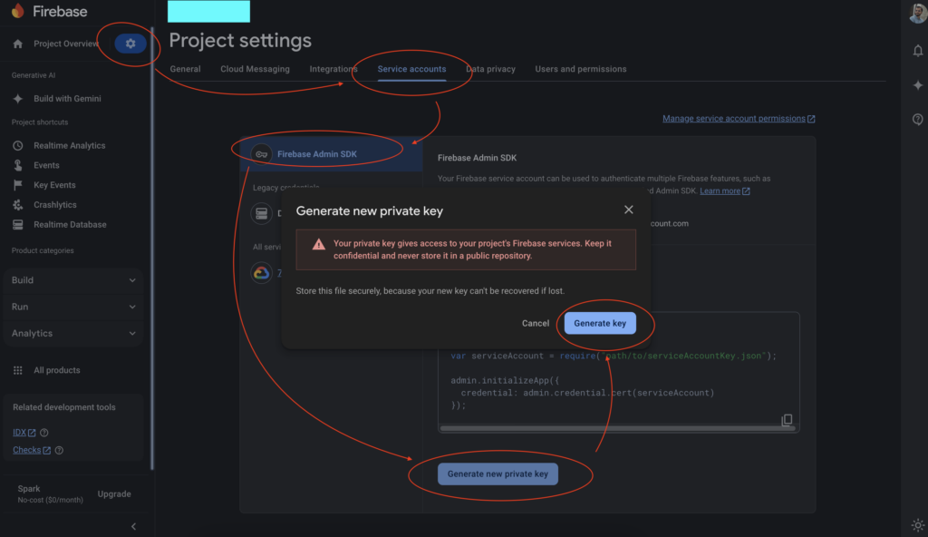 018_1_fireabase service account key generate and download